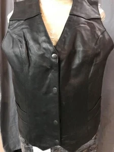 Women's Plain Side Leather Motorcycle Vest - Gun Pockets - Great Value - Picture 1 of 4