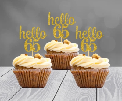 Decoración 65 Cumpleaños Brillo Cupcake Toppers (JUEGO de 12) 20 Colores Disponibles Foto 1 de 2