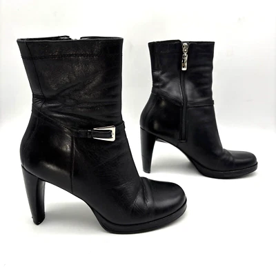 Botines vintage años 90 Y2K Enzo Angiolini 'OASIS' cuero negro tacón bloque 7M Foto 1 de 4