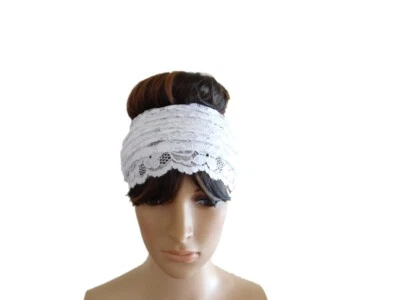 Envoltura de cabeza blanca. Diadema de encaje. Diadema ancha. Envoltura elástica para el cabello. Pieza de pelo. Foto 1 de 2