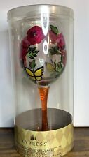 Cypress Home Hand Painted 12 oz Stemware Wine Glass Flowers New Open Box