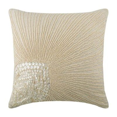 Decorative Throw Pillow Case Beige 16"x16", Room Decor Cotton - Peacock Pearls - Image 1 of 3