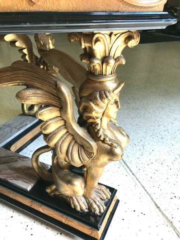 ANTIQUE ITALIAN WINGED WOMEN GILDED MARBLE TABLE or DESK 1940's MARBLE TOP Cover