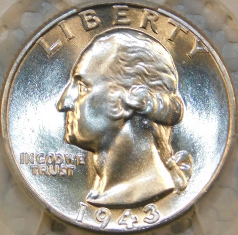 1943 Silver Washington Quarter Certified PCGS MS67+ Lustrous CAC Cover