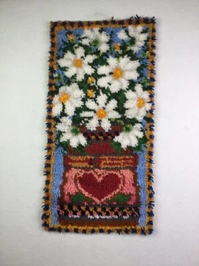 Handmade Latch Hook Rug Flower Heart Wall Yarn Art 31”x16” - Picture 1 of 8