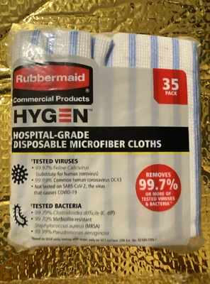 (6) Pack Rubbermaid Disposable 12x12 Hospital Grade Microfiber Cloths Hygen 35pk