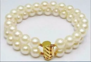 2 Rows AAA 10-11mm perfect natural south sea White Pearl Bracelet 7.5-8" 14kp - Picture 1 of 4