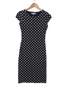 Velvet Torch Body Con Dress Women S Black White Polka Dot Short Sleeve Stretch - Picture 1 of 8