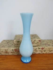Vintage Blue White Milk Glass Cased Tall Bulbous Vase Empoli Italy MCM 60s 70s - Picture 1 of 5