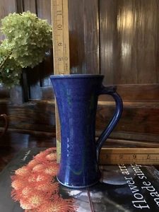 Large Pottery Handmade Mug Stamped 12 Oz. Glazed Blue And Green - Picture 1 of 4
