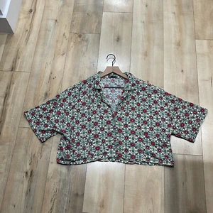 Zara Womens Floral Short Sleeve Collared Cropped Button-Up Shirt Size Large - Picture 1 of 6