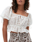 NWT GANNI Womens Size 34/US 2 White Broderie Anglaise Eyelet Cropped Top Blouse