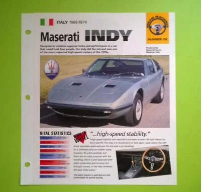 Imp Maserati Indy  information brochure hot cars dealer specs race car - Image 1 of 4