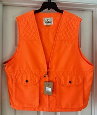 NWT Magellan Outdoors Game Vest Mens Blaze Orange Zip Up Hunting With Game Bag - Image 1 of 3