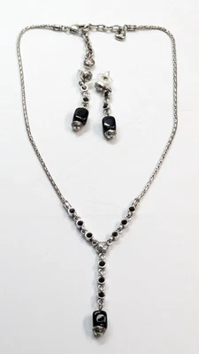 Брайтон черное стекло падение подвеска со стразами серебристого тона 18» ожерелье и серьги - Изображение 1 из 4