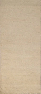 Solid Gabbeh Runner Rug 2x6 Ft Handmade Wool Carpet Beige Modern Hallway Rug - Image 1 of 4