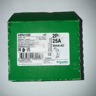 SCHNEIDER 25 AMP 30mA DP RCCB RCD TYPE AC ILD A9R41225 25A ACTI9 VAT INCL - Image 1 of 2