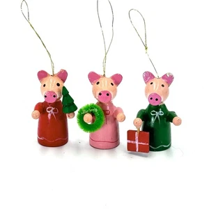 3 Adornos Vintage Cerditos Rosa Cerditos Adornos Corona de Navidad Regalo Árbol Lindo - Imagen 1 de 6
