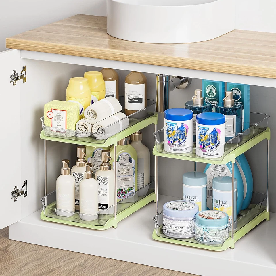 Organizador de gabinete de 2 niveles, extraíble, organizador debajo del fregadero, con divisores móviles Foto 1 de 4