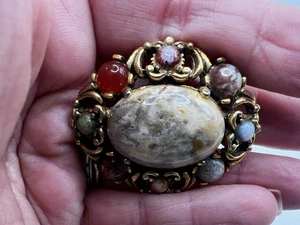 Broche de ágata centro piedra y vidrio de ágata de colección - Imagen 1 de 5