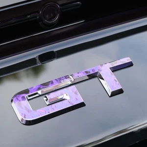 GT "Purple Fire Flames" Rear Emblem Overlay Decal Fits 2015-2023 Mustang GT - Picture 1 of 6