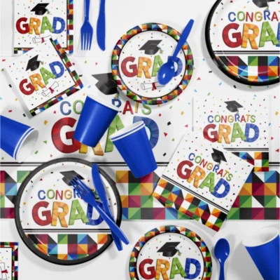Graduation Party Tableware Decorations Plates Cups Napkins Tablecover Banner - Image 1 of 4