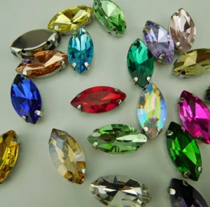 100pcs 7x15mm Sew On Navette Silver Setting Glass crystal Rhinestone Color selec - Picture 1 of 50