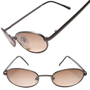 Deadstock True Vintage 90s Minimalist Mens Womens Matte Gunmetal Oval Sunglasses - Picture 1 of 3