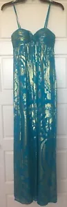 Aqua Dresses Blue Golden Silk Blend Prom Party Gala Dress Size 0 - Picture 1 of 8