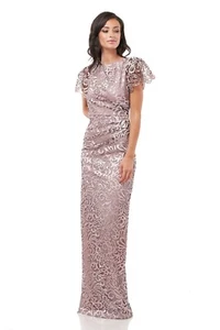 JS Collection Women's Embroidered Mesh Short Sleeve Flutter Gown Size 10 - Picture 1 of 15