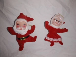 MCM Christmas Santa Mrs Claus Ornaments Flocked Mid Century - Picture 1 of 5