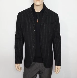 NEW Giasone Sweater Stand Up Collar Black Size XL 100% SLIM Merino Wool ITALY - Picture 1 of 14