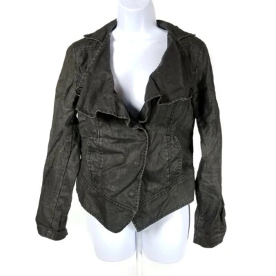CAbi Linen Modern Moto Jacket Womens M Black Snap Front Ruffle Shawl Collar - Image 1 of 4