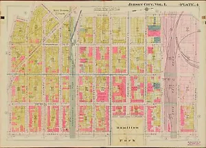 1908 JERSEY CITY HUDSON COUNTY NEW JERSEY HAMILTON PARK 2ND ST - 12 ST ATLAS MAP - Picture 1 of 4