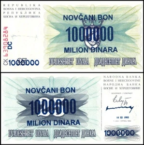 Bosnia & Herzegovina 1 Million Dinara on 25 Dinara, 1993, P-35b, UNC - Picture 1 of 1
