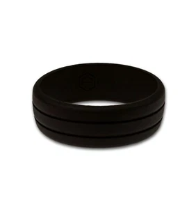 AERA Mens Black Rubber Silicone Wedding Band Ring Hypoallergenic Active-wear - Picture 1 of 7