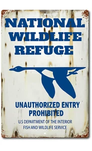 National Wildlife Refuge Tin Metal Sign 1930's Replica Vintage Rustic Hunting - Picture 1 of 5