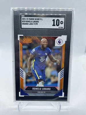 2021-22 Panini Score EPL #20 Romelu Lukaku Orange Lava #77/99 SGC 10 GEM - Image 1 of 2