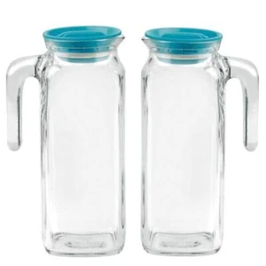 Bormioli Rocco Frigoverre Classic Jug 33.75 oz - with Teal Lid - Set of 2 - Picture 1 of 7