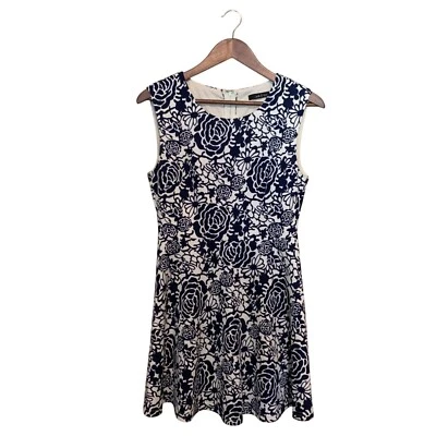Women’s Sheath Dress Floral Blue White Office MIDI Sz S Corpcore Modest Office - Image 1 of 4