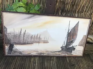 Mid Century Oil Painting Fishing Boat by J. Passeur 94cm By 48cm Cornwall Scene - Picture 1 of 11
