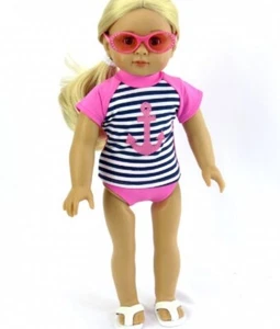 Traje de baño ropa para muñecas de 18" negro blanco a rayas protector contra erupciones ajuste superior muñecas AG - Imagen 1 de 3