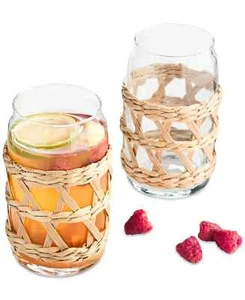 The Cellar Rattan & Glass Tumblers, Set of 2 NEW - Picture 1 of 2