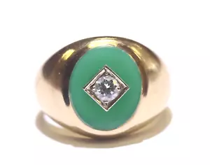10k yellow gold round natural .26ct diamond men's green stone ring size 10 8.0g - Picture 1 of 10