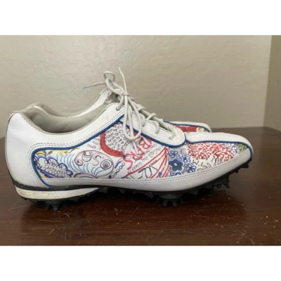 FootJoy Womens LoPro Golf Shoes White Blue Graffiti 97054 Lace Up Low Top 8.5 M - Image 1 of 4