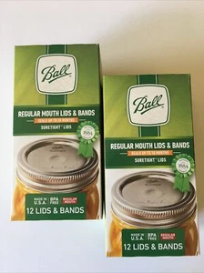 2 x 12 ct Ball Regular Mouth Mason Jar Lids & Rings 24 Lids & 24 Bands USA Made - Picture 1 of 3