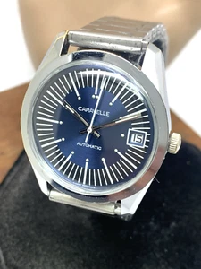 Caravelle Men's Watch 1970'S Vintage Automatic Blue Dial Date Silver Steel 36mm - Picture 1 of 13
