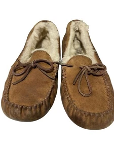 UGG Damen Lammfell Wildleder Mokassin Hausschuhe mit Schleife 9 - Bild 1 von 7