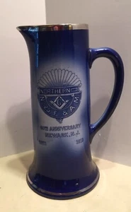 Antique Masonic 60th Anniversary Pitcher 1913 Cobalt Blue New Jersey Masons - Picture 1 of 6