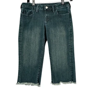 Seven 7 Premium Blue Frayed Hem 5 Pocket Design Stretchy Denim Shorts Size 26 - Picture 1 of 9